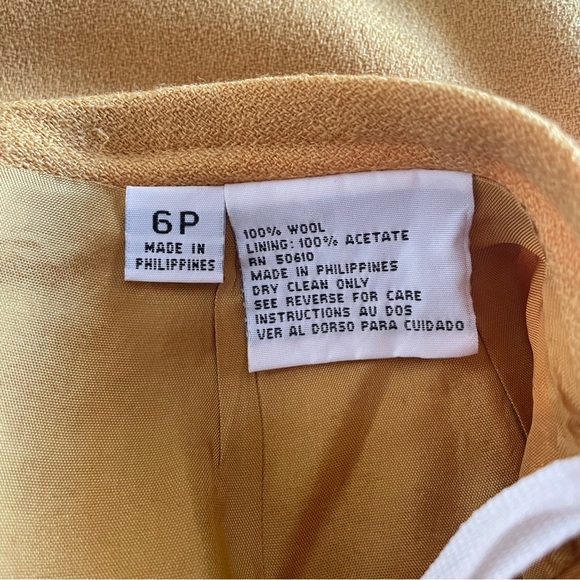 Sassco Classic 100% Wool Pencil Skirt Women’s 6 Petite Yellow Lined Pleated Slit - Picture 2 of 14